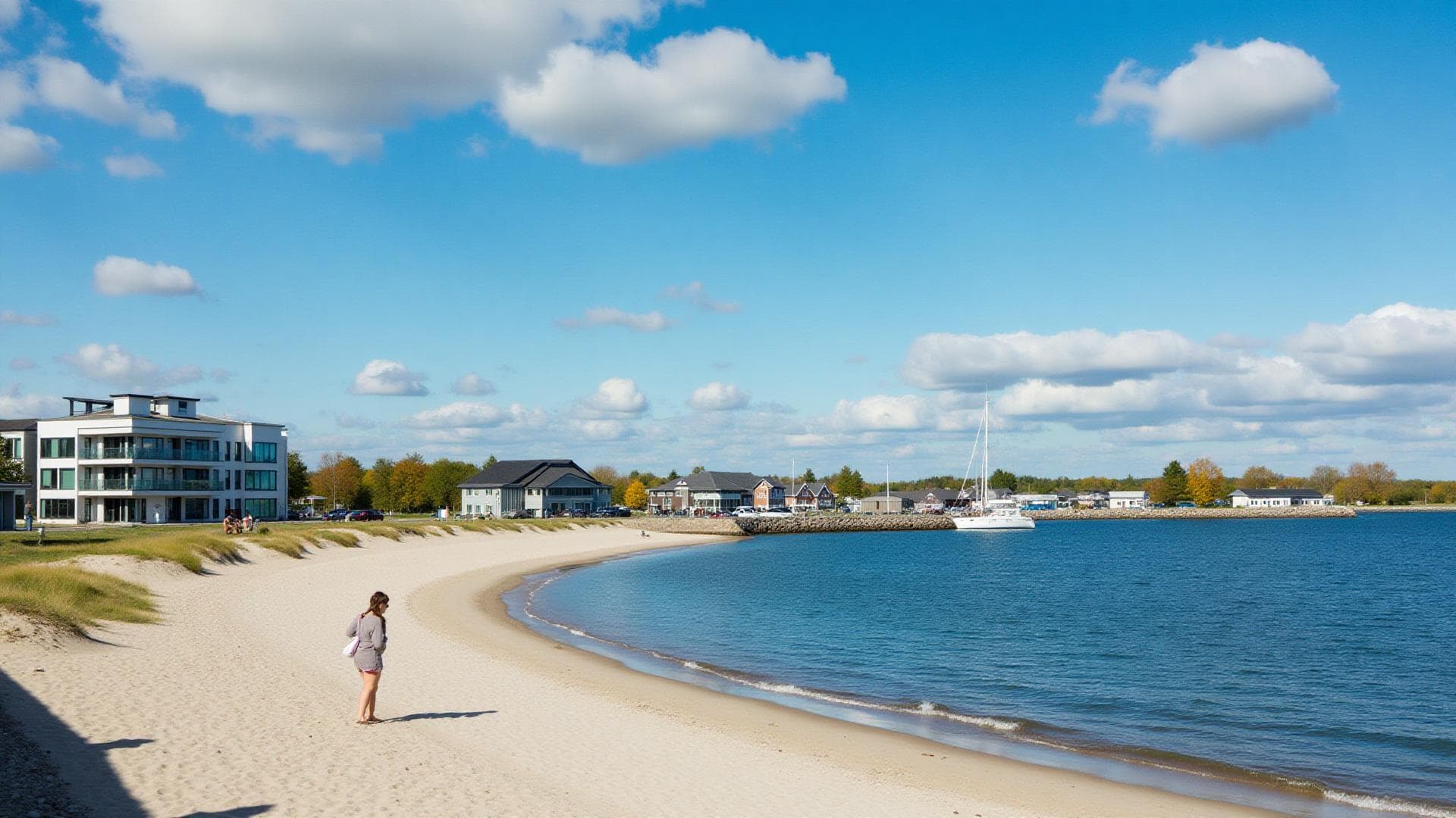 Lomma kustvy med strand och hav
